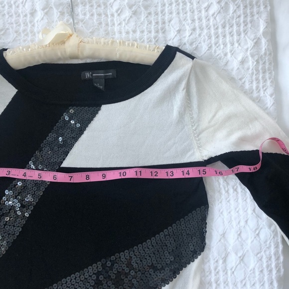 INC Macy’s holiday Sweater Top sequined Black and white color block size S - Picture 8 of 8